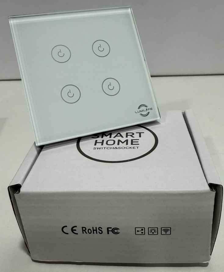 Tuya 4G WiFi Touch Switch with Neutral Wire, Tempered Glass Panel, Fire-Proof PC, 86*86mm, 1000W Max Load, Alexa & Google Home Compatible